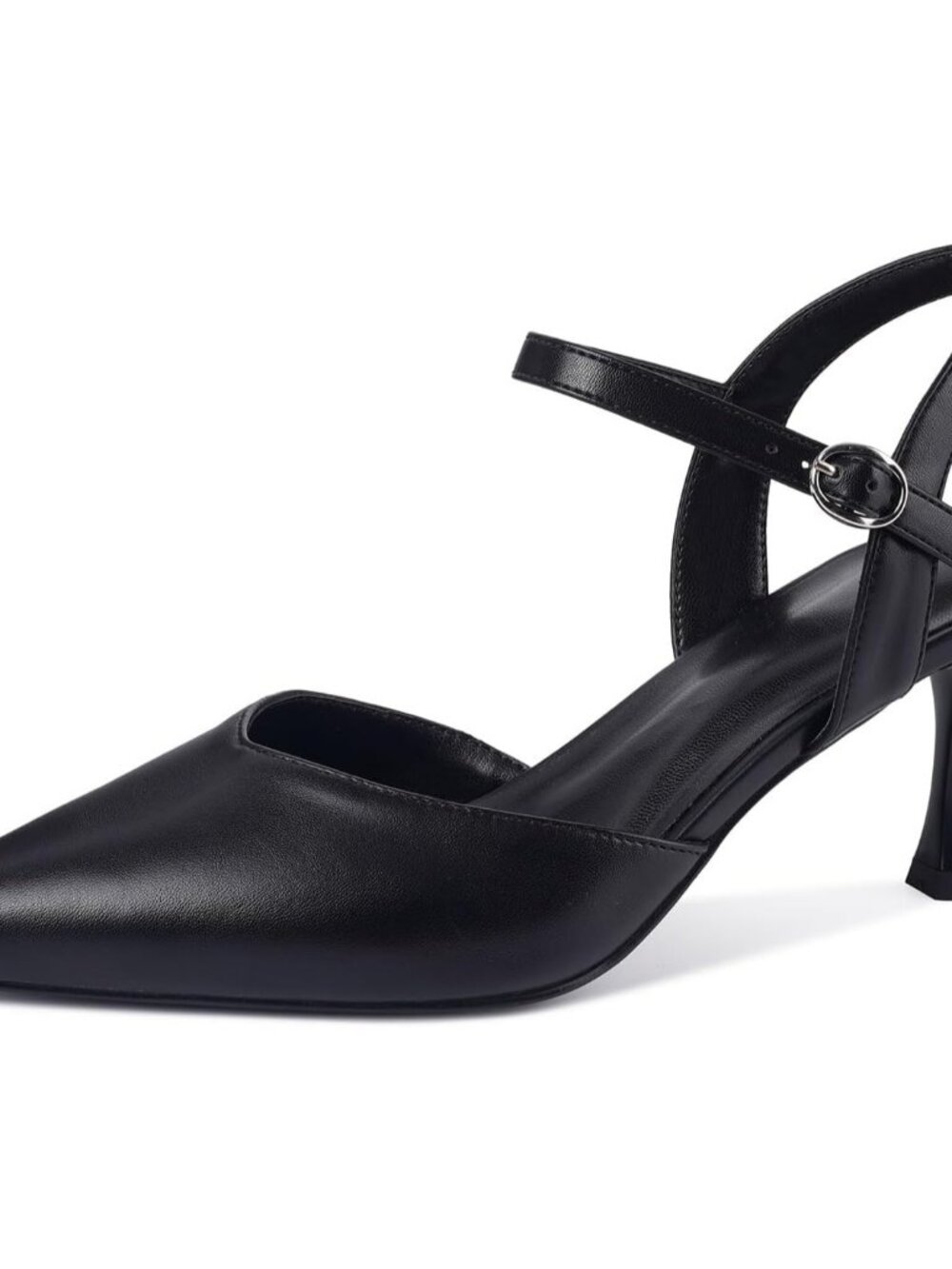 Women's Black PU Kitten Heels Slingback Heels Dressy Pumps Ankle Strap